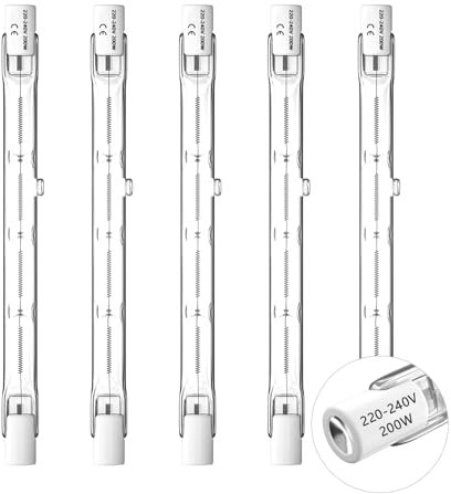 Lampadina R7S 5 pezzi lampadine alogene R7S T3 118mm 200W 220V-240, lampadina alogena di tipo J, 4650LM bianco caldo 3000K, adatta per lampade da terra, lampade stradali, lampade per paesaggi.