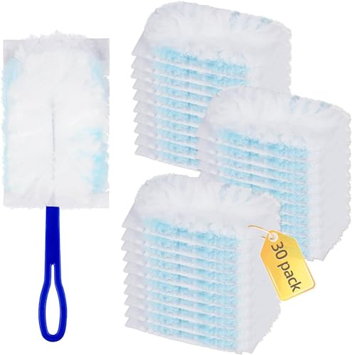 ROY Tücher kompatibel mit Swiffer Staubmagnet Nachfüllpack, 30 Stück Mikrofaser Staubtuch Nachfüllungen mit ergonomischem Handgriff, Staubwedel Duster für effiziente Reinigung von Staub und Schmutz