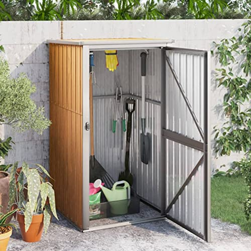 IKAYAA Capanno per Attrezzi da Esterno Capanno Giardino Casetta da Giardino Box Attrezzi Giardinaggio Casetta per Attrezzi in Metallo Tetto a Uno spiovente n Acciaio Zincato-Marrone-88 x 89 x 161 cm