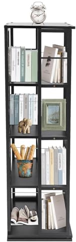 Fyssnn 4-stufiges Drehbares Bücherregal Modern 360° Rotierendes rund Modern Bodenstehendes Bücherregal Geeignet für Wohnzimmer Arbeitszimmer Büro Klassenzimmer Buchhandlung und so Weiter (Schwarz)