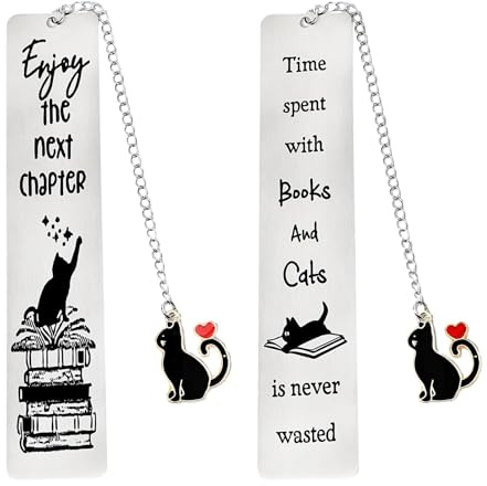 Marque Page Chat,2 Pcs Marque-pages en Métal avec Chaîne Chats Marqueurs de Livres Décoration D'étagère Cadeau Marque-pages en Acier Inoxydable pour les Amateurs de Livres,Accessoire de Lecture