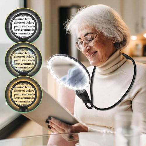 NZQXJXZ Lente di Ingrandimento per Lettura a Mani Libere 10X, Lente Ingrandimento con Luce Regolabile per Lettura e Lavoro, 3 di illuminazione Lente d'ingrandimento Flessibile a Collo d'oca HD