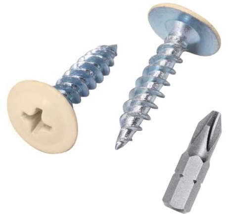 (Pack of 50) Painted 1-21/32 x 3/4 (4.2 x 19 mm) Wood Screws, Self Tapping Metal Screws, Modified Truss Head, Wafer Head, Light Ivory RAL 1015