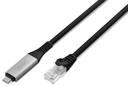 DIGITUS USB zu Ethernet Adapter – 2 m – USB-C zu RJ45 – 1 Gbit/s | CAT 6A S/FTP – LSZH – USB-A 3.2 Gen1 – AWG 26 – Plug & Play – Netzwerkkabel – Schwarz