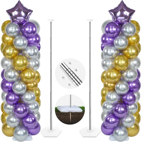 YALLOVE Balloon Column Stand Kit, 2 Sets 50cm to 2m Adjustable Balloon Stand, Metal Balloons Holder Tower Pillar with Base Clip Cup for Birthday Wedding Baby Shower Festival Party Decoration
