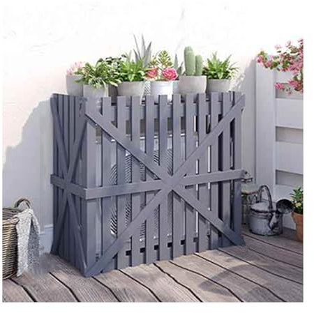 HBOOMOEM Bois Cache Unité ExtéRieure Climatisation，Cache Clim Bois RéSistance Aux IntempéRies，DéCorative Cache Clim ExtéRieur Cache，à Utiliser Avec Les Pompes De Piscine à Poubelle.(Gray,120*60*105CM)