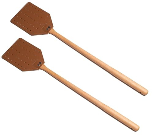 2pcs Leather Fly Swatter, Manual Heavy Duty Fly Swatter With Long Wood Handle, Durables Heavy Duty FlyInsects Catcher, Durables FlySwatter Catcher WaspSwatter For Spiders, F-lies, Bees, Mosquitoes