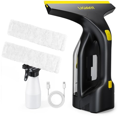 LIGIANT CL03A Window Vacuum Cleaner, 60 Mins Runtime, 280mm Nozzle, Type-C Charging, Spray Bottle with Microfibre Cloths, Lightweight 700g, Cordless Window Vac for Window, Tile, Mirror and Shower