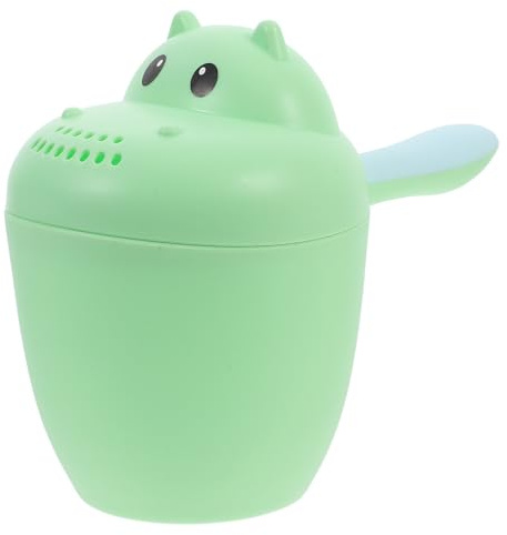 HOOTNEE Taza de Baño para Ñiño Grande Forma de Hipopótamo Verde Taza de Enjuague para Baño Infantil Diseño de Dibujos Animados Vaso para Lavar el Cabello y Enjuagar Suministros para