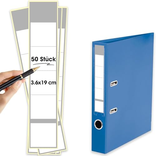 50 Stk Ordner Etiketten Beschriften Ordnerrücken Selbstklebend Breit Aufkleber Weiß Ordner Rückenschilder,3,6x19 cm,DIN-Gerecht
