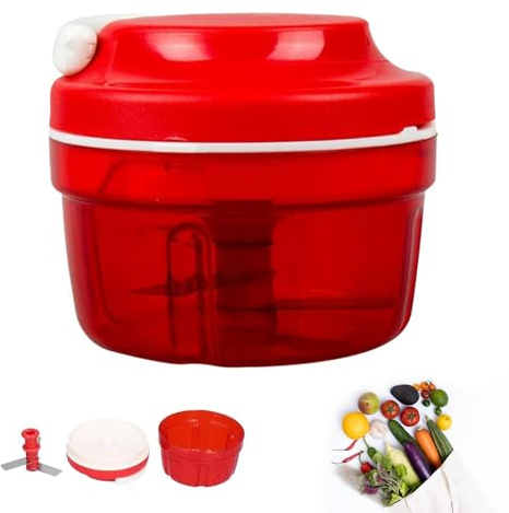 VELAJA Tritatutto Manuale a Corda, Tagliaverdure e Affetta Cipolla per Carne, Aglio, Erbe Aromatiche, Tritatutto Manuale senza Elettricità, Utensile da Cucina con Lame in Acciaio Inox