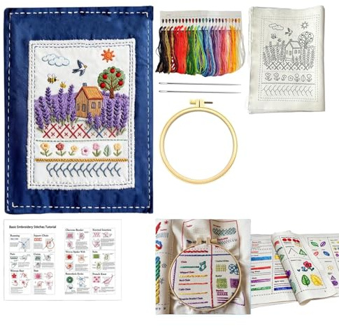 Genérico Juego de palos | Fácil de aprender a coser | Libro de instrucciones de bordado a mano | Libro de bordado DIY con 90 patrones y técnicas para adultos principiantes y proyectos de manualidad
