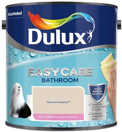 Natural Hessian Dulux Easycare Bathroom Soft Sheen Paint 2.5L – Moisture & Steam Resistant, Mould Protection, Washable Durable Finish for Bathroom Walls & Ceilings