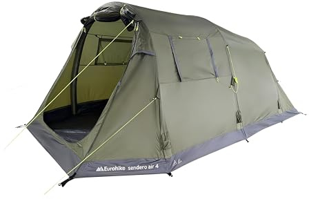 Eurohike Sendero AIR 4 Man Inflatable Tent with Porch & Spacious Living Area, 4 Person, Waterproof, Easy to Pitch, Tunnel Design, Ideal for Family Camping Trips & Festivals, 3000mm HH