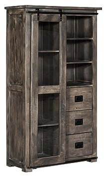 MASSIVMOEBEL24.DE | Railway Vitrine Mango grau lackiert massiv Regal Wurmlöcher Altholz-Optik Schiebetüren Eisen Hochschrank Highboard Industrialstil Used-Look 100x45x175