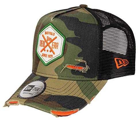 NEW ERA - Cap - Adjustable A-Frame Trucker Cap - Distressed Patch - Olive/White