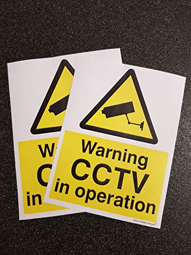 pack of 2 CCTV in operation stickers 150mm x 200mm A5 self adhesive vinyl
