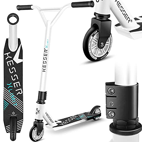 KESSER® Stunt Scooter X-Limit - 360° Lenkung Robuster Funscooter Stuntscooter mit ABEC 9 Kugellagern, 100 mm PU Räder, Kickscooter Tretroller Cityroller Trick Roller für Kinder Erwachsene, Weiß
