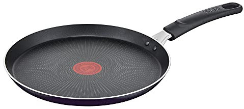 Tefal D52610 Resist Poêle à crêpe 25 cm | Revêtement antiadhésif en titane sûr | Indicateur thermique de température | Nettoyage facile | Technologie Flame Protect | Noir | Non adapté à l'induction