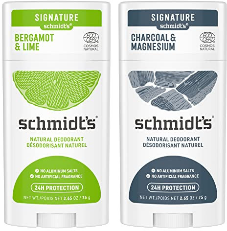 Schmidt's Assortiment de 2 Déodorants Stick Signature : 1x Charbon & Magnésium et 1x Citron Vert & Bergamote, Efficacité 24h, Origine 100% naturelle, Vegan, Testé dermatologiquement (2x75g)