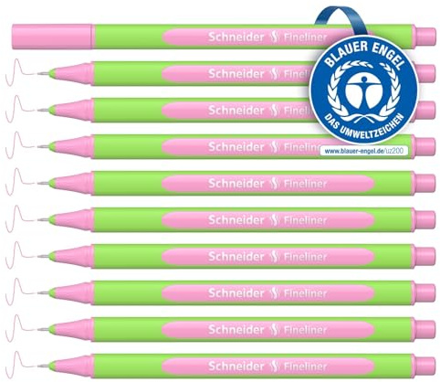 Schneider Line-Up Pastell Fineliner (Strichstärke 0,4 mm, aus biobasiertem Kunststoff, ausgezeichnet mit Der blaue Engel) 10 Stück, pastel-pink