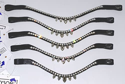Stirnband für Trense Stirnriemen für die Trense Stirnband Tropfen Diadem Stirnriemen Minishetty Shetty Pony VB WB Leder Glitzer Strass Schwarz Kristall Weiß Glitzerstirnband (Vollblut)