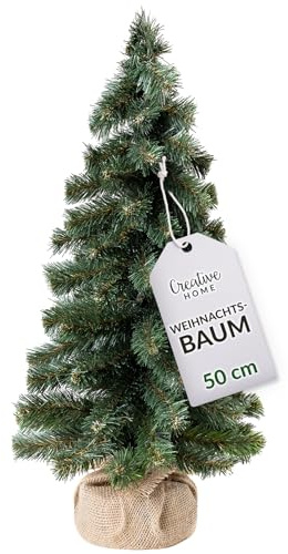 Creative Home Kleiner Weihnachtsbaum Tannenbaum Künstlich 50 cm | Künstlicher Weihnachtsbaum Deko Jutesack | Christbaum für Tisch Fensterbrett Büro | Innen, Außen | Geschenk Weihnachtsdeko