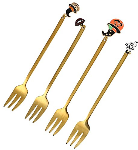 Kichvoe 4pièces Fourchettes Inoxydable Halloween De Cuillères à Café Dessert Avec Pendentifs Chat Citrouille Dent De Monstre Fantôme Ustensiles Pratiques Pour Desserts Et Boissons