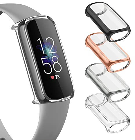 Screen Protector Compatible with Fitbit Luxe, Soft TPU All-Around Cover Anti-Scratch Protective Cases Bumper for Luxe (Black +Silver +Rose gold +Clear)