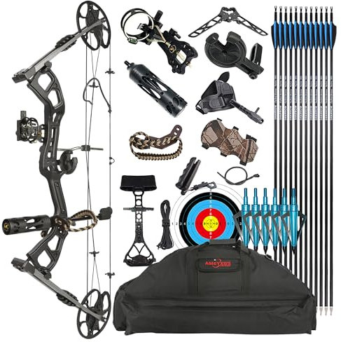 surwolf 0-70lbs Compound Bow Jagd Compoundbogen Kit 325 fps Compoundbogen und Pfeile Set geeignet für Jugendliche, Anfänger und Erwachsene (Schwarz Set 2#)
