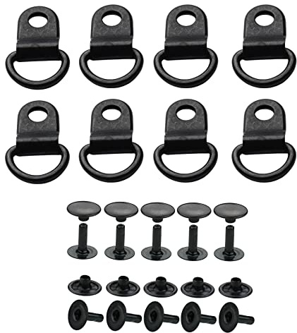 ISTA TOOLS D-Ring mit befestigungsclip + Hohlnieten, Zurrösen Messing Schnürsenkel Haken Schuhhaken Laschhaken, Abspannhaken, Halbrund Ring (Schwarz, 10)