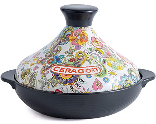 2L Moroccan Tagine, Enameled Hand Made and Hand Painted Tagine Pot, Tajine Cookware with Ceramic Cone-Shaped Closed Lid for Home Kitchen (Large)