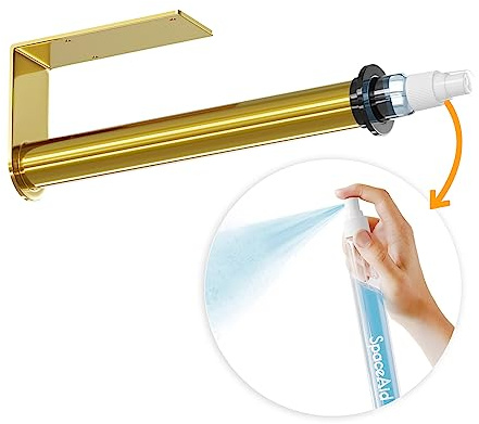 SpaceAid SprayNeat Paper Towel Holder with Spray Bottle, Under Cabinet Paper Towels Holders with Sprayer Inside Center, Hanging Wall Mount Papertowels Roller for Kitchen and Bathroom (Gold)