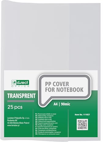 D.RECT Heftumschläge 25er Set DIN A4, transparent, durchsichtig, Hefthüllen aus strapazierfähiger und abwischbarer Polypropylen-Folie, stark 90 mic, klar