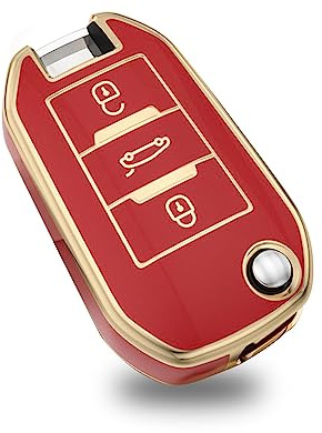 KUNIO Klapp Schlüsselhülle Passt für Peugeot 3008 2008 4008 208 308 408 508 RCZ Passt für Citroen C4L Cactus C5 C3 C6 C8 Picasso Autoschlüssel Hülle TPU Schlüsselcover Schutzhülle Rot