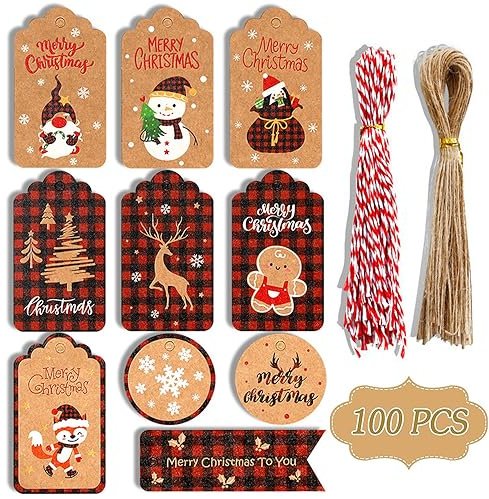 100 Stück Weihnachtsgeschenkanhänger,Geschenkanhänger Weihnachten Kraftpapier,Weihnachten Anhänger Geschenk (C)