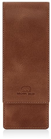 BROWN BEAR Schreibgeräte-Etui Leder Braun für 3 Stifte - BB 80-3 HBR | Echtleder Vintage Stifteetui Golf mit Magnet-Verschluss für Kugelschreiber & Füller