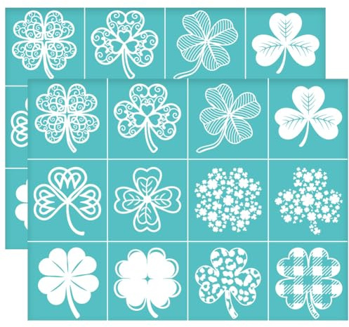 OLYCRAFT 2 Stück 28x22cm Vierblättriges Kleeblatt Selbstklebende Siebdruckschablone St. Siebdruck Schablone Zum Thema Patrick'S Day Wiederverwendbare Netzschablonen Für Die DIY T-Shirt Stoff