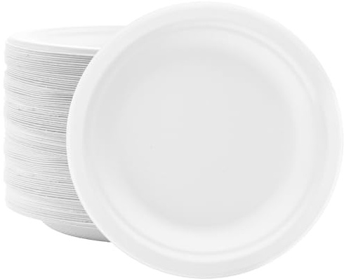 WOPPLXY 200 Stück Pappteller Weiß, 15,5 cm Pappteller Klein, Rund Zuckerrohr Teller für Partys, Abendessen, Hochzeiten, Picknicks (Weiß)