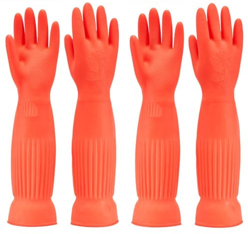 Guanto in gomma per lavastoviglie, impermeabile e resistente all'olio, adatto per la pulizia della cucina, lavaggio dei vestiti, pulizia della casa, lavaggio in lavastoviglie, lavaggio auto (Rosso S)