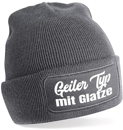 Herzbotschaft Beanie Strickmütze mit Spruch | Geiler Typ mit Glatze | Farbwahl | Unisex SoftTouch angenehm weiche und warme Wintermütze | OneSize Einheitsgröße für Erwachsene