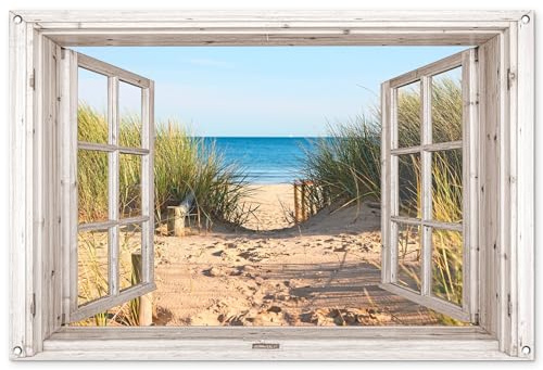MuchoWow© Gartenposter Groß XXL Outdoor Bilder Gartendeko für draußen | 120x80 cm - Wetterfest Garten Deko Banner Sichtschutzmatte Bild Fensterblick - Strand - Meer - Dünen - Sand - Wasser