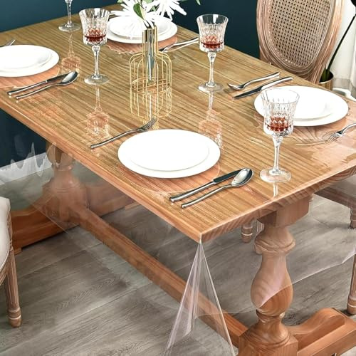 VBNZBK Tischfolie Durchsichtig, Tischdecke Klarsicht Tischdecke Transparent, Meterware 0,2 mm Stark, Wasserdicht Abwaschbar Fettdicht Tischschutzfolie Folie für Tisch aus PVC 100 x 150cm