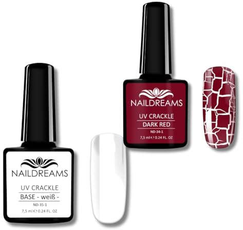 NAILDREAMS UV Polish Color Crackle Set mit Crackle BASE Weiß und Crackle Dark Red – Kreatives Crackling Finish für einzigartige Nail Designs, Nagellack, Gel Polish