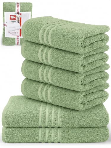 DecoHomeTextil 4 Handtücher 50x100 cm, 2 Badetücher 70x140 cm Salbeigrün | 100% Baumwolle, Frottier, hochwertig, kuschelweich und saugstark