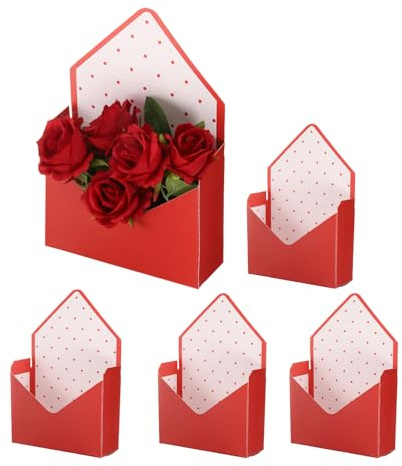 PATIKIL 5pz Carta Fiore Regalo Borse Carta Bouquet Fiore Regalo Borsa Rosso | con Manico Grande Pieghevole Mano Tenere Busta Scatola, per Fioraio Matrimonio Festa Compleanni Giorno, Grande, Pieghevole