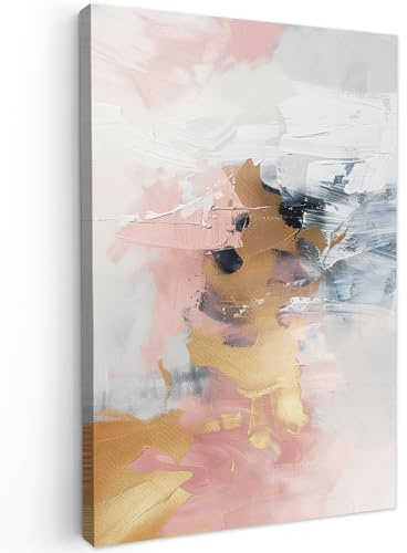 MuchoWow© Cuadros Decoracion Salon Modernos para Dormitorios Cuadro | 60x90 cm - Decorativos de Lienzos Decorativo Canvas Wall Art Arte moderno - Rosa - Oro - Lujo
