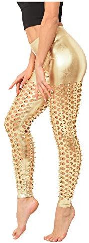 Damen-Yoga-Leggings mit schmalem Bein, lässig, Glitzer, für Urlaub, Paillettenhose, glänzende Pailletten, Yogahose, Nylon-Yogahose, gold, Einheitsgröße