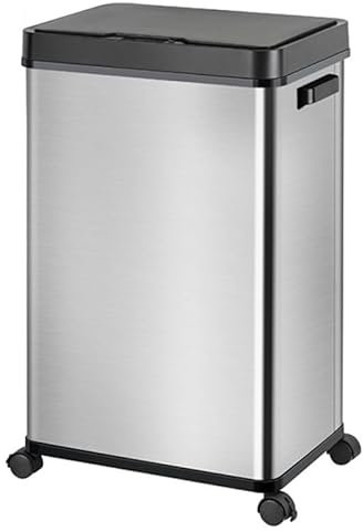 just4baby Extra Large 68L Capacity Deluxe Sensor Rubbish Bin with Wheels & Breaks Hands Free Touchless Automatic Motion Sensor Bin Brushed Stainless Steel or BLACK, 68 Litre (ZN68S-Stainless Steel)