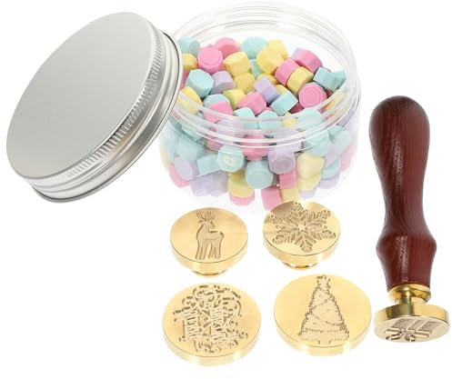 VILLCASE 2sätze Weihnachts Wachssiegel Stempelset Retro Feuerlack Stempel Für Einladungen Und Umschläge Wachsperlen Weihnachtsdekoration Für Bastelprojekte